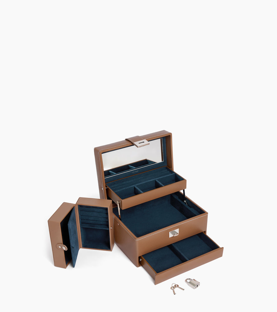 Medium automatic opening leather jewellery box