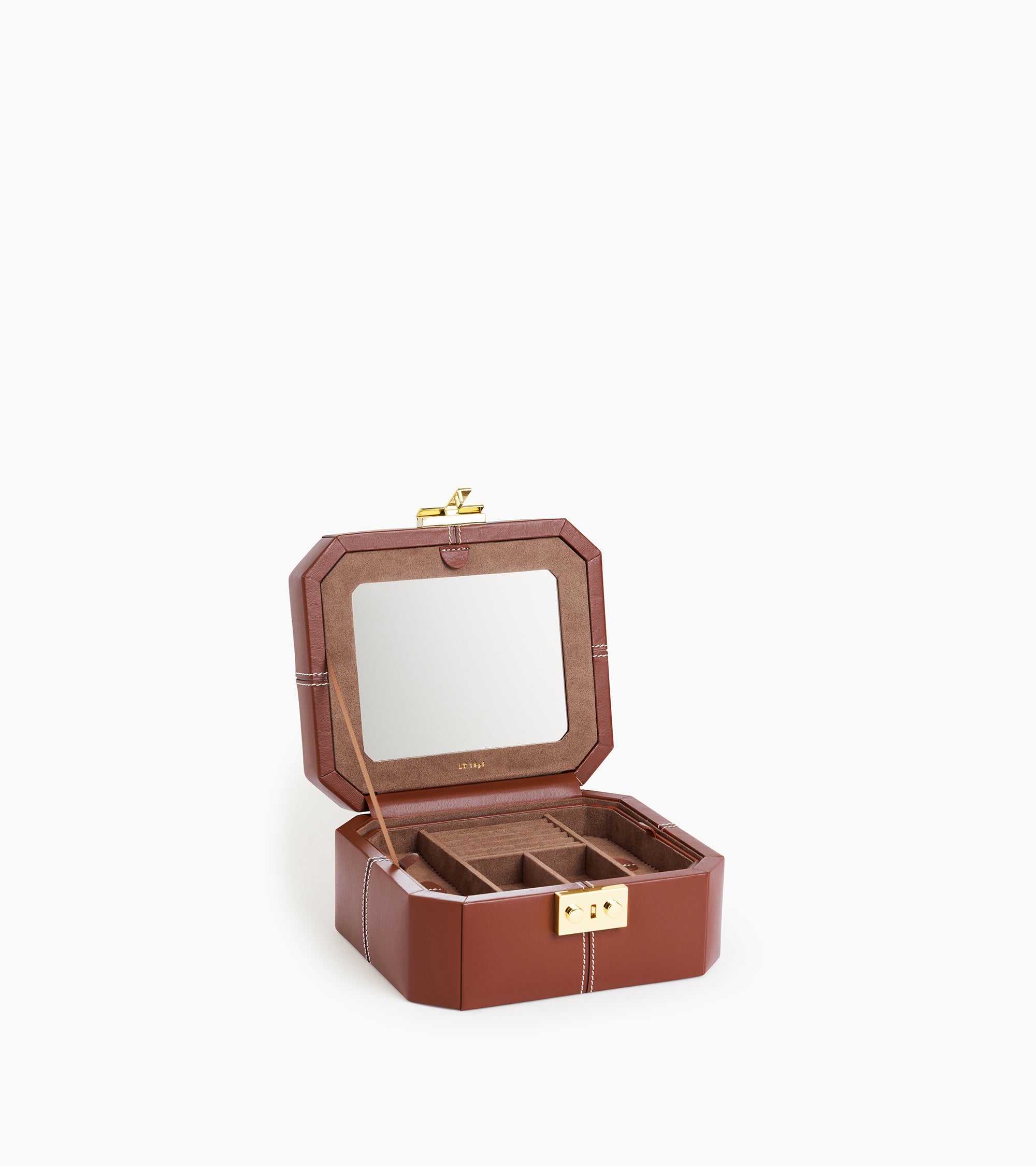 Small jewellery box with leather T-clasp