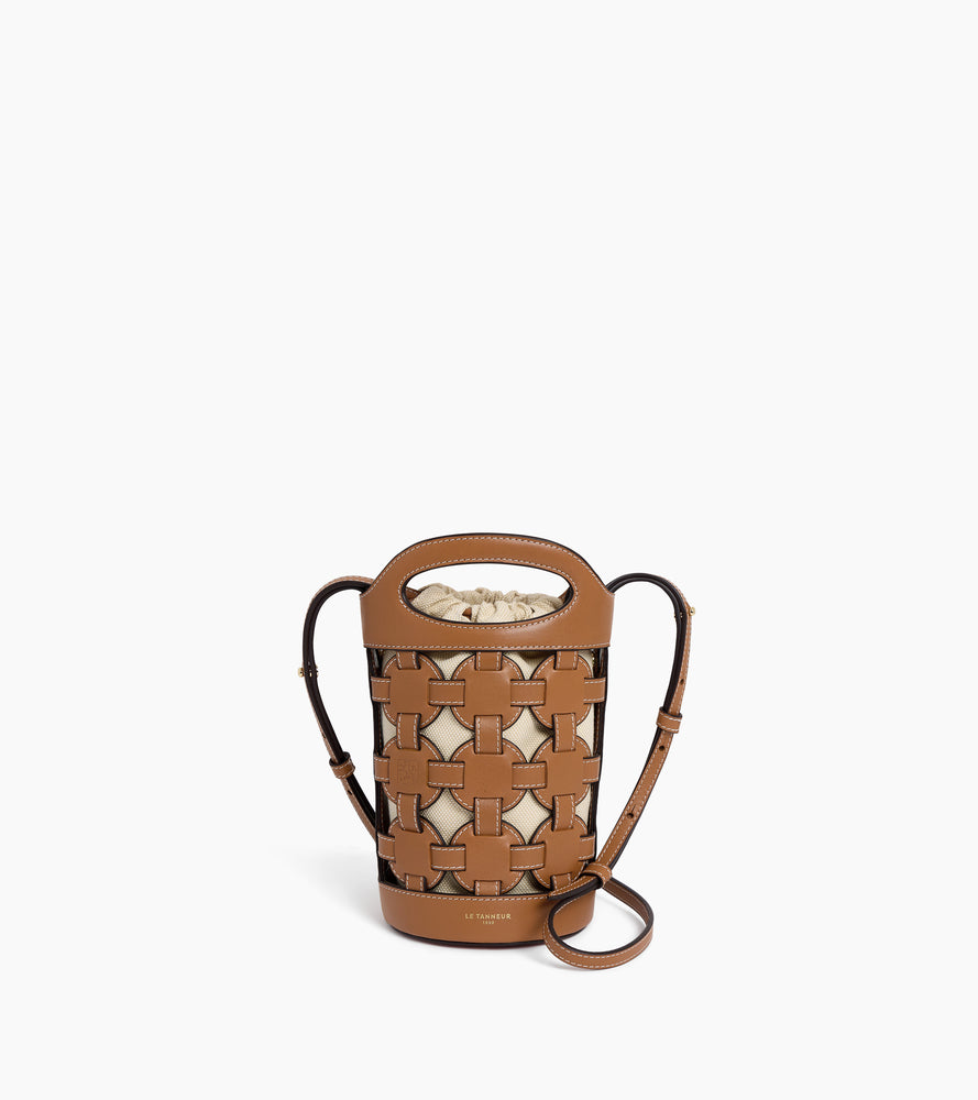 Mini Bucket Bag Maison Abelé aus Baumwollcanvas und glattem Leder