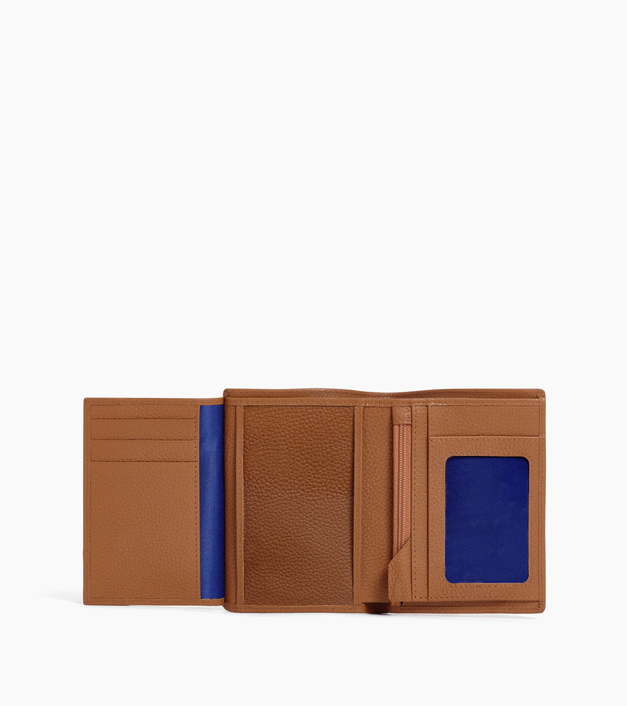 medium-sized, zipped wallet with 2 gussets in grained leather