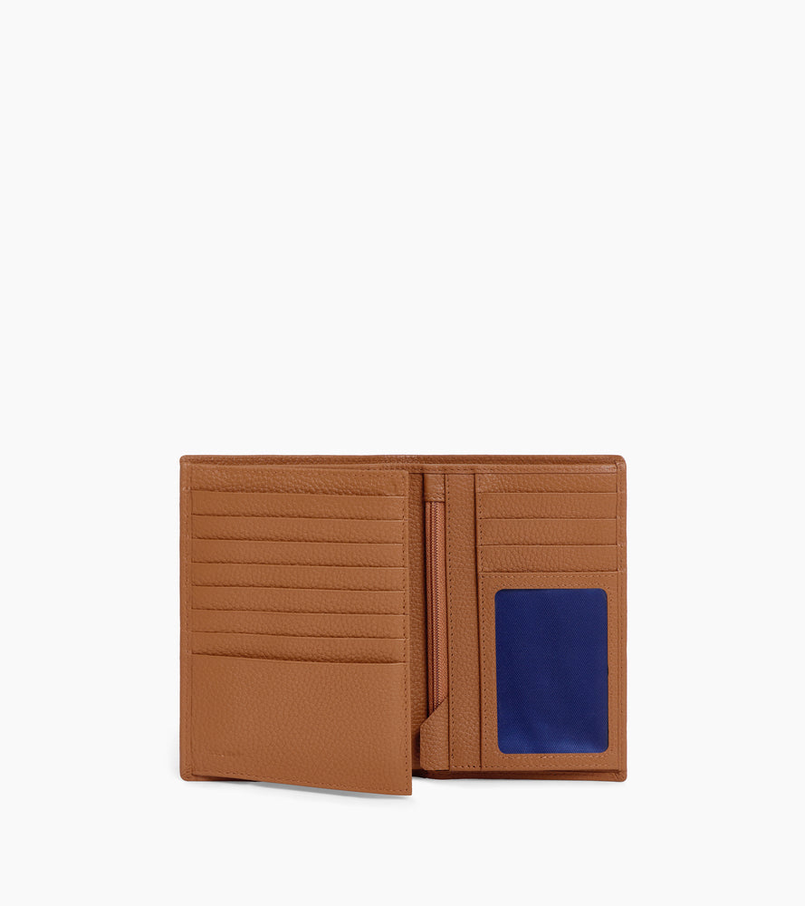 large, vertical, zipped wallet with 2 gussets in grained leather