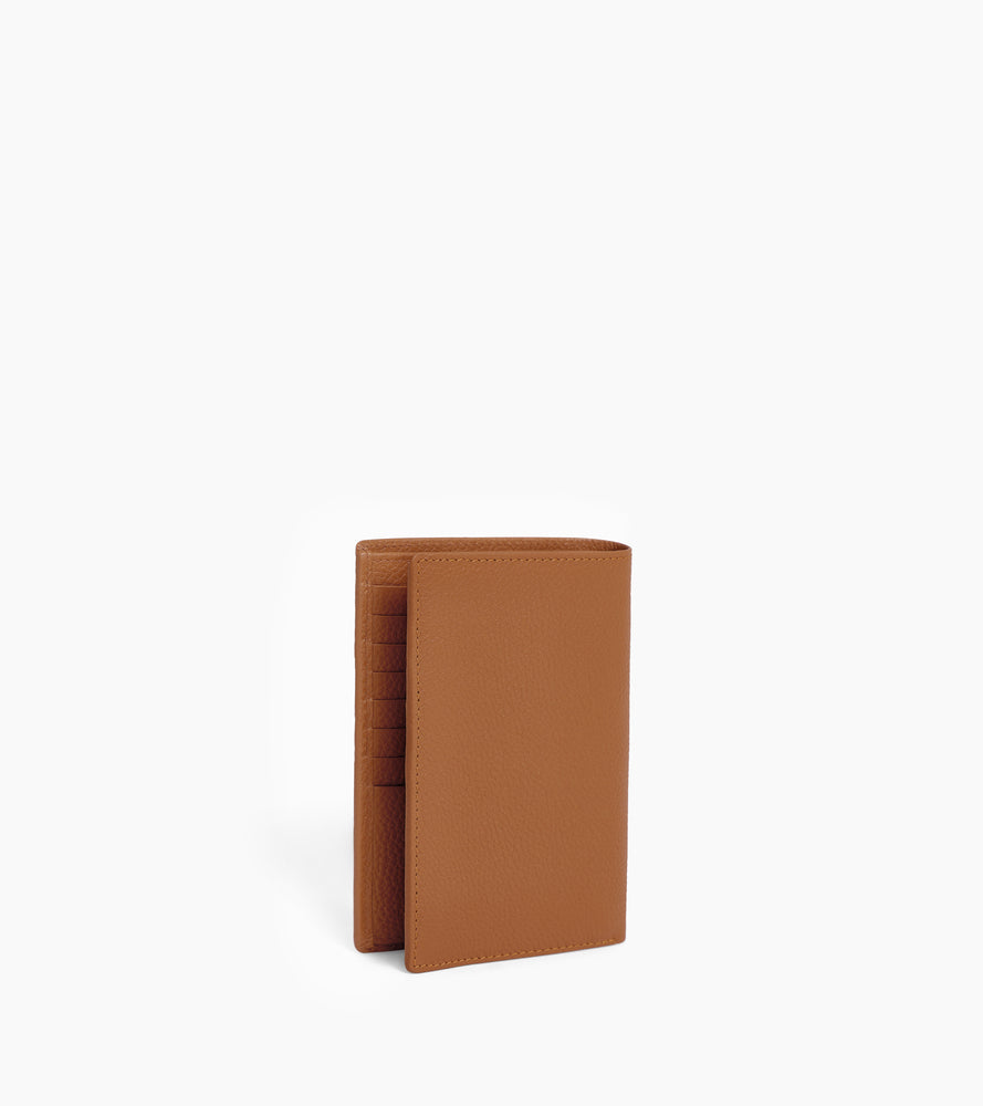 large, vertical, zipped wallet with 2 gussets in grained leather