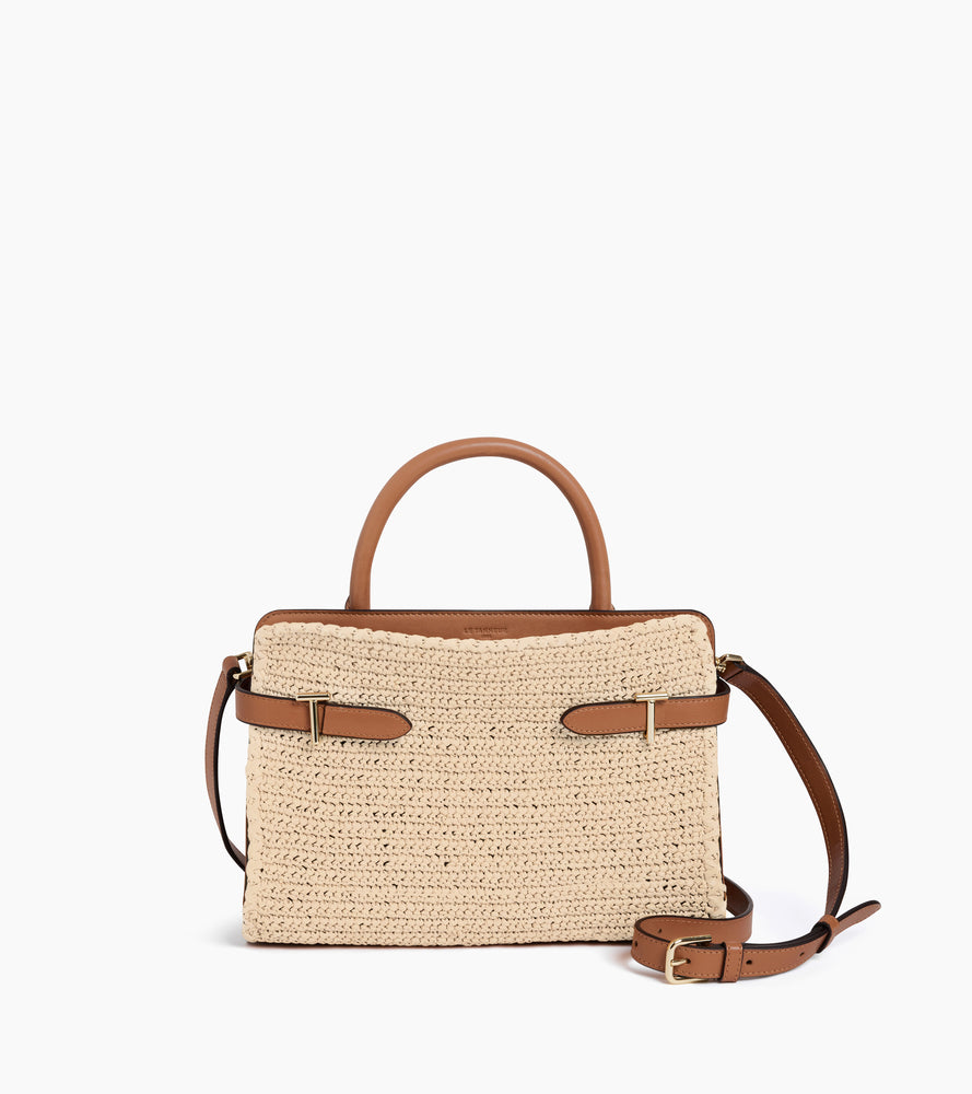 Mittelgroße Handtasche Emie raffia-Effekt und glattes Leder