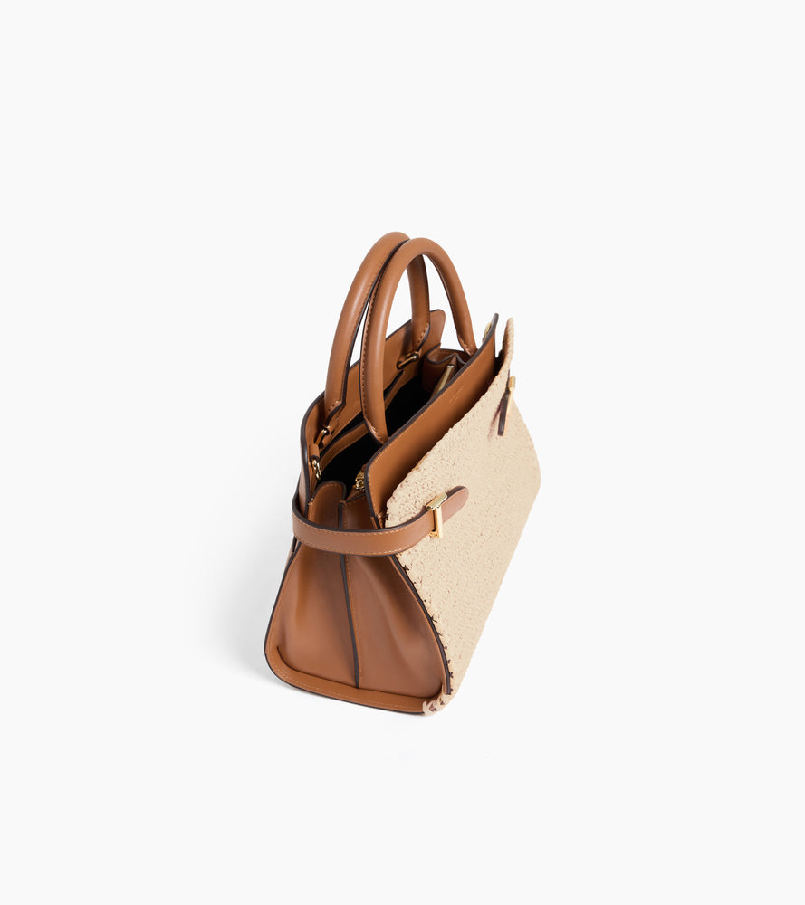 Emie medium handbag in raffia effect and smooth leather