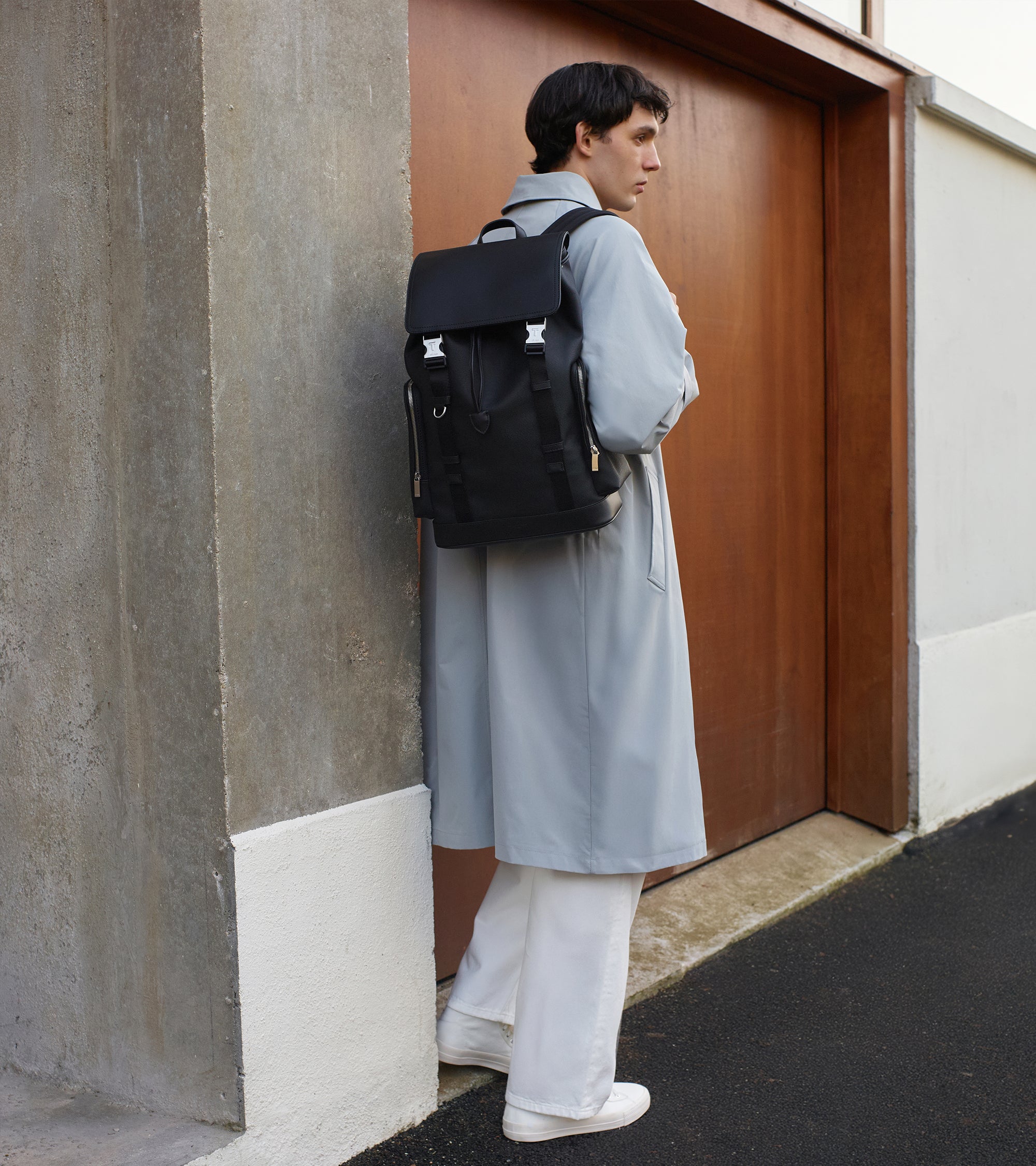 Maurice backpack with flap closure in coated canvas