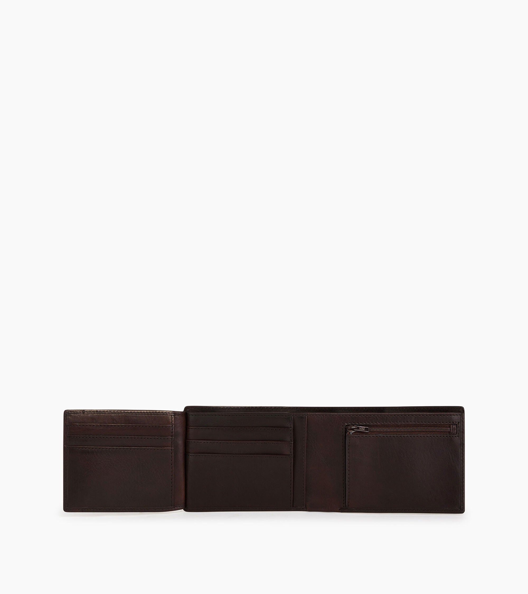 horizontal zip wallet with 2 sections in oiled leather