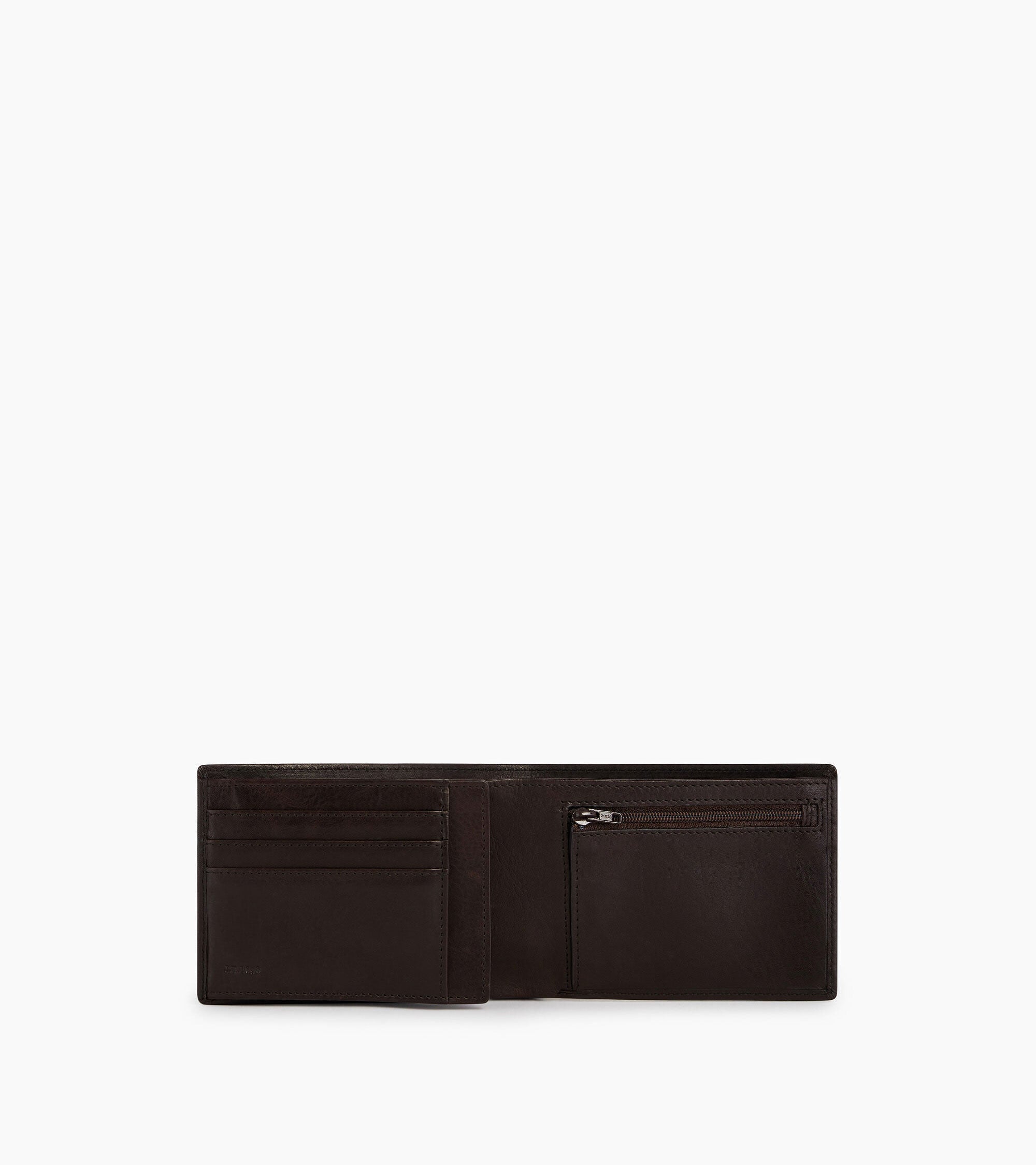 horizontal zip wallet with 2 sections in oiled leather