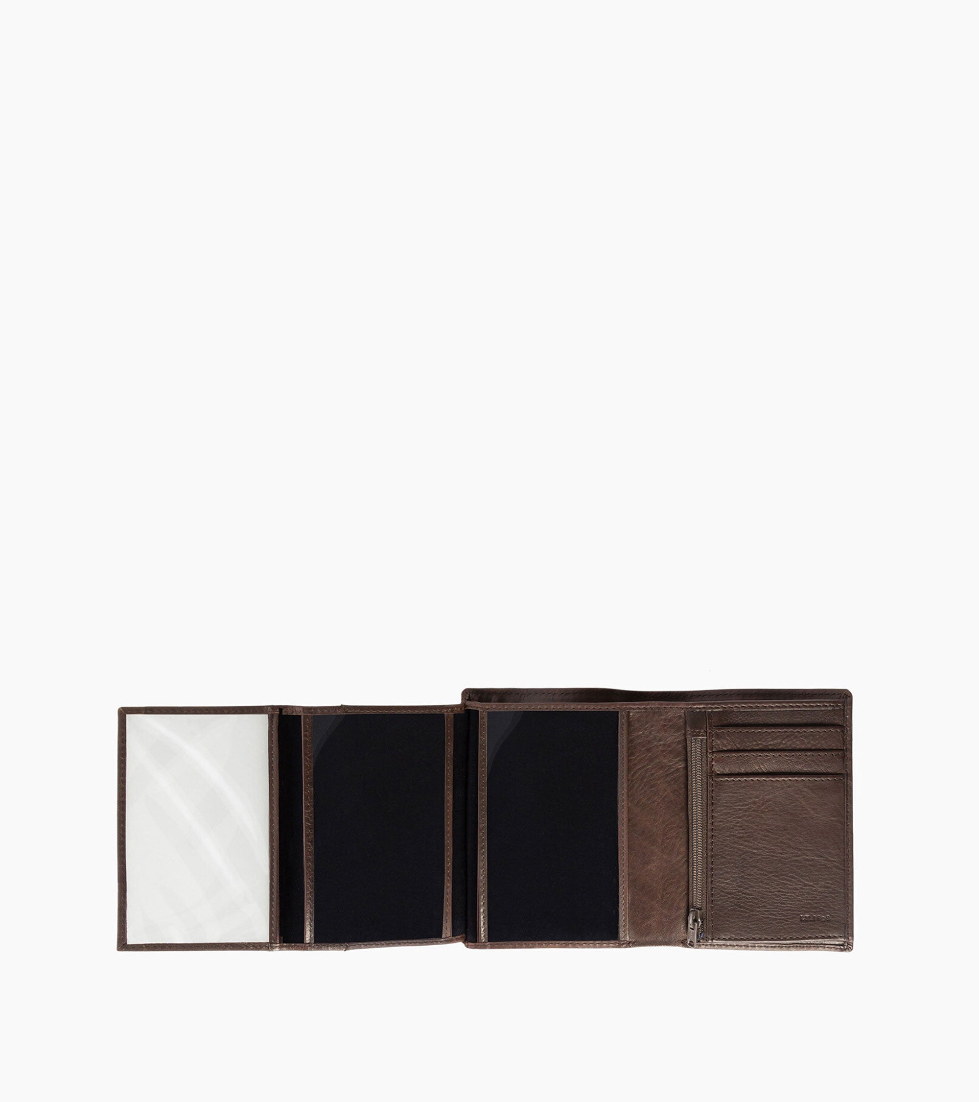 Medium zipped vertical wallet with 3 sections in oiled leather.