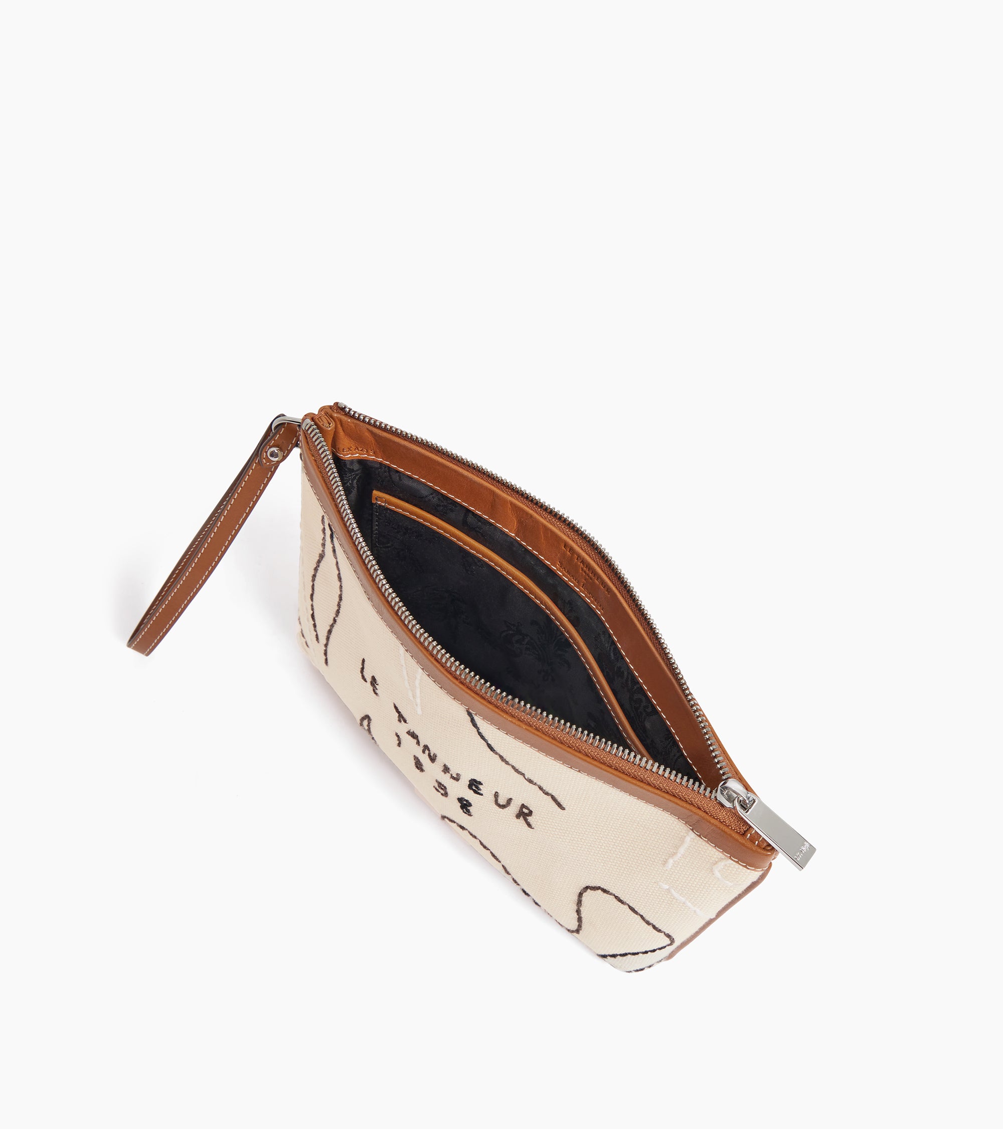 Sarah Espeute zipped clutch bag in semi-vegan leather and cotton canvas